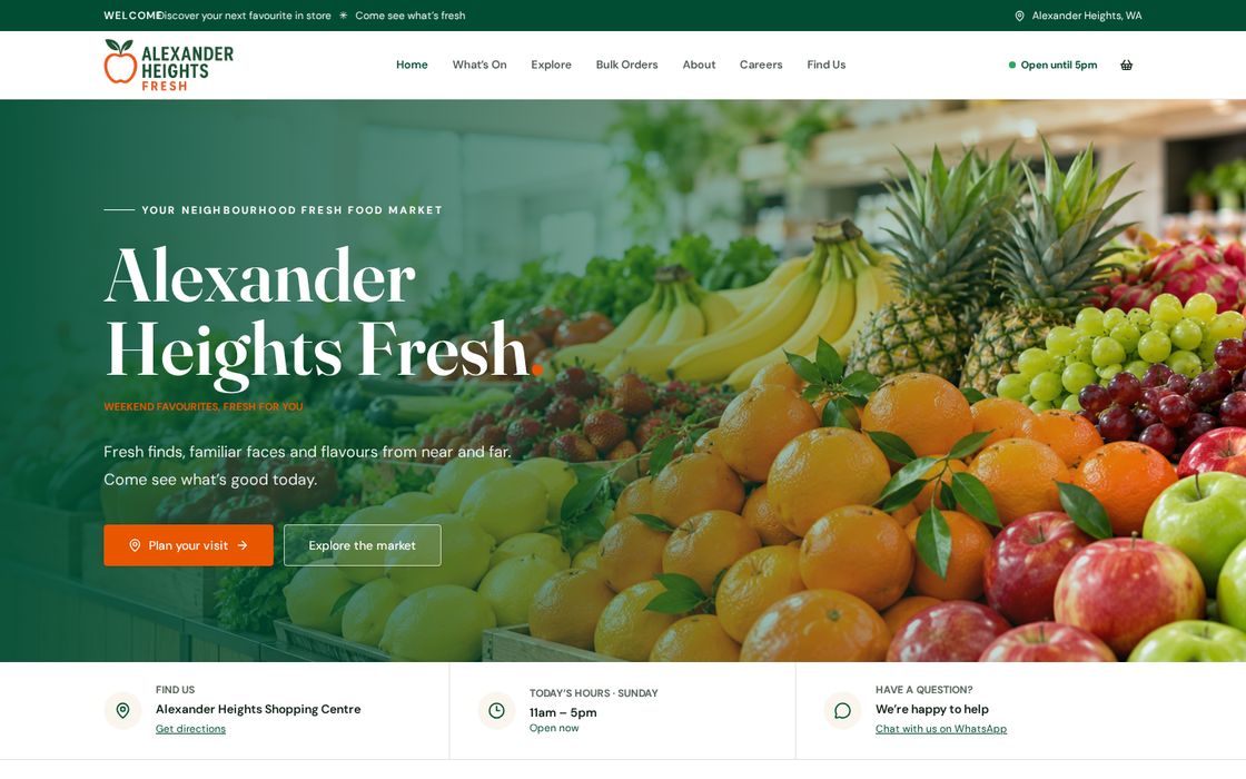 Alexander Heights Fresh website built by Chosen Digital, Fresh Food Market · Perth