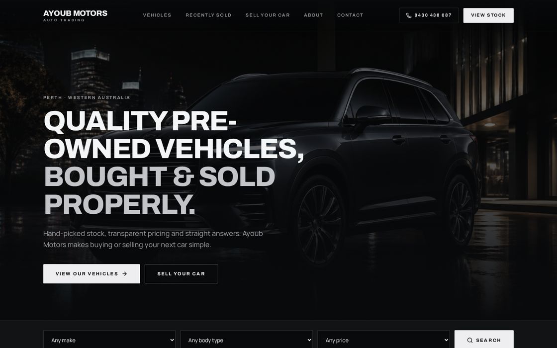 Ayoub Motors website built by Chosen Digital, Used Car Showroom · Perth