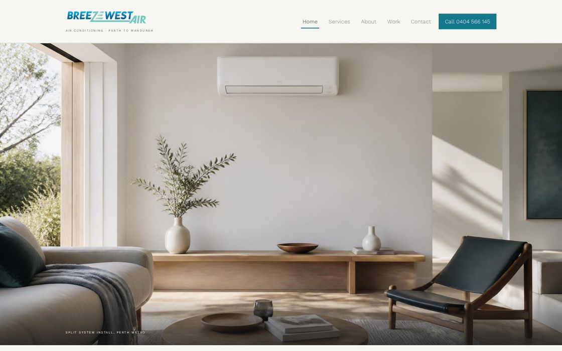 Breeze West Air website built by Chosen Digital, Air Conditioning · Perth