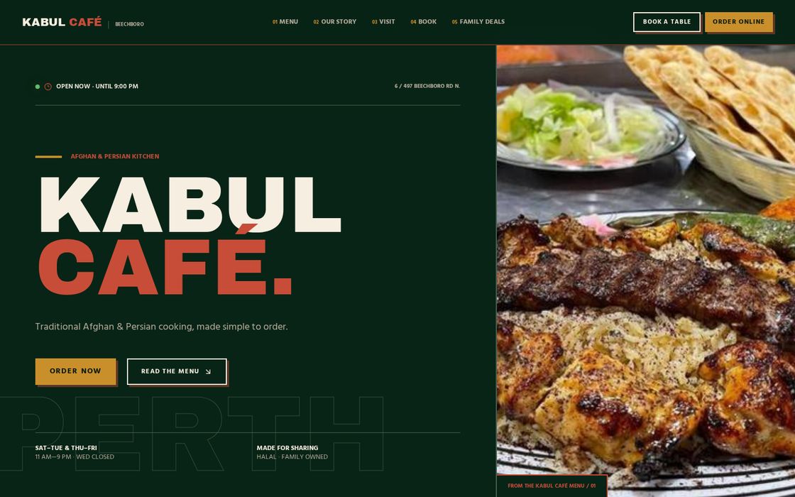 Kabul Café website built by Chosen Digital, Restaurant · Perth