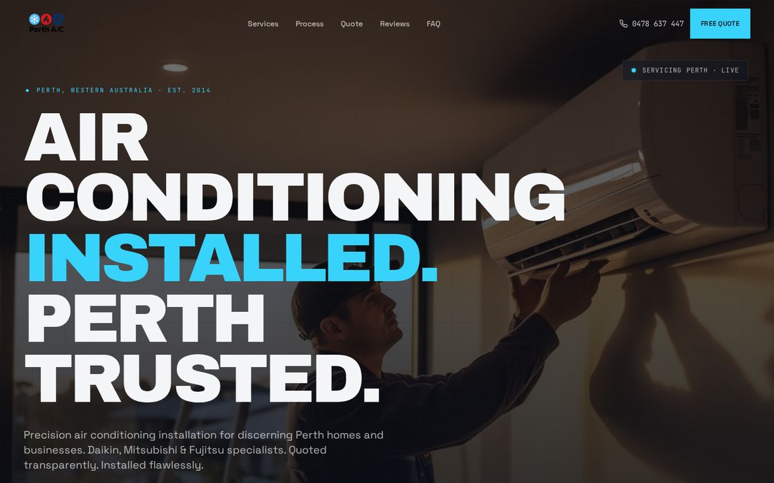 Perth A/C website homepage, a air conditioning installation and service business in Perth, WA