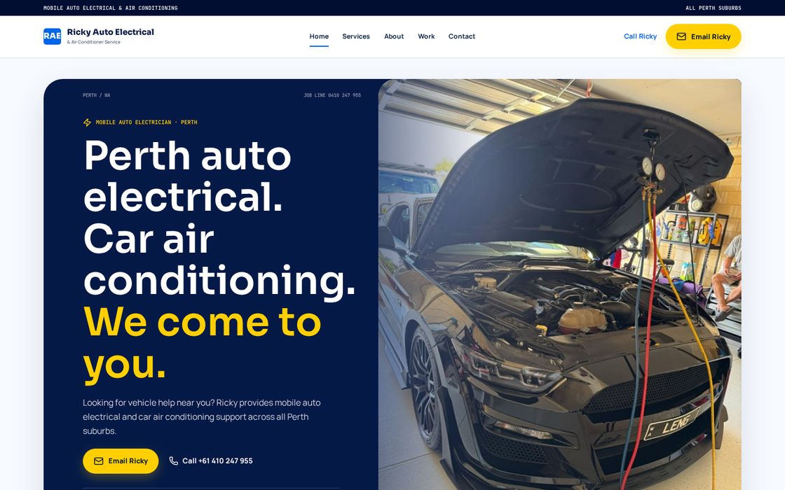 Ricky Auto Electrical website built by Chosen Digital, Auto Electrical & Air Con · Perth